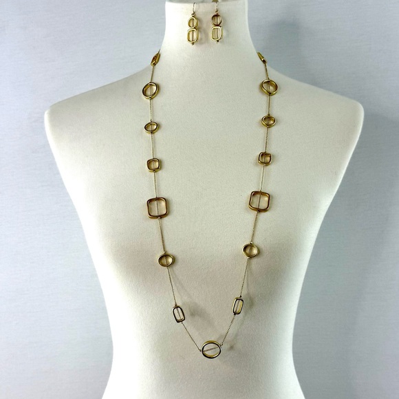 Vintage Gold-Tone Y2K Geometric Necklace and Earring Set - Picture 1 of 13